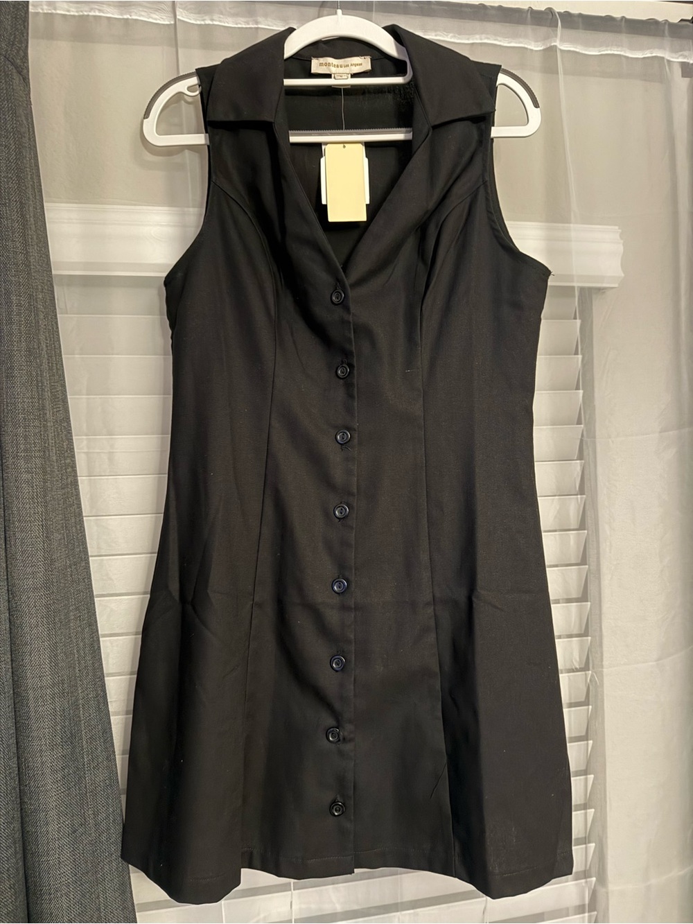 Monteau Black Sleeveless Button-Front Collared Dress